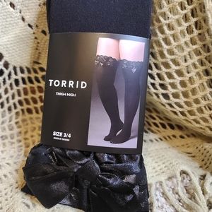 Torrid thigh highs with lace and satin bow size 3/4